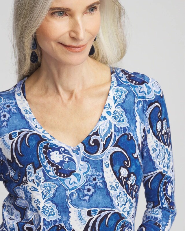 Paisley V-Neck Pullover Sweater - image 4